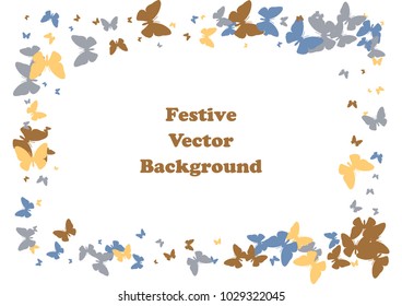 Festive butterfly confetti background. Frame vector pattern texture for holiday, postcard, poster, carnival, banner, birthday and children's parties. Butterfly cover mock-up. Wedding butterfly layout