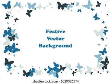 Festive butterfly confetti background. Frame vector pattern texture for holiday, postcard, poster, carnival, banner, birthday and children's parties. Butterfly cover mock-up. Wedding butterfly layout