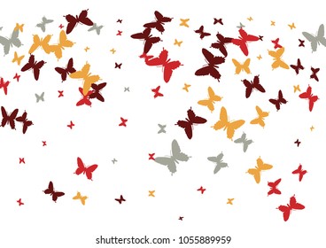 Festive butterfly confetti background. Frame vector pattern texture for holiday, postcard, poster, carnival, banner, birthday and children's parties. Butterfly cover mock-up. Wedding butterfly layout