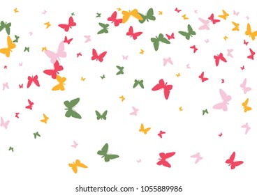 Festive butterfly confetti background. Frame vector pattern texture for holiday, postcard, poster, carnival, banner, birthday and children's parties. Butterfly cover mock-up. Wedding butterfly layout