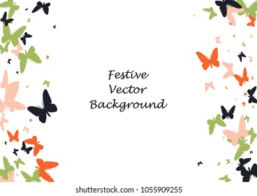 Festive butterfly confetti background. Frame vector pattern texture for holiday, postcard, poster, carnival, banner, birthday and children's parties. Butterfly cover mock-up. Wedding butterfly layout