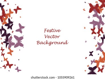 Festive butterfly confetti background. Frame vector pattern texture for holiday, postcard, poster, carnival, banner, birthday and children's parties. Butterfly cover mock-up. Wedding butterfly layout