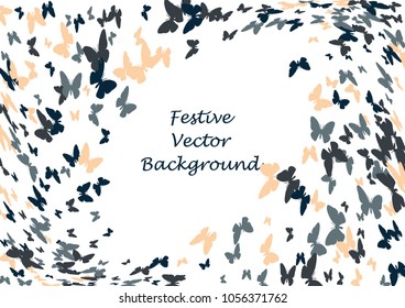 Festive butterfly confetti background. Frame vector pattern texture for holiday, postcard, poster, carnival, banner, birthday and children's parties. Butterfly cover mock-up. Wedding butterfly layout