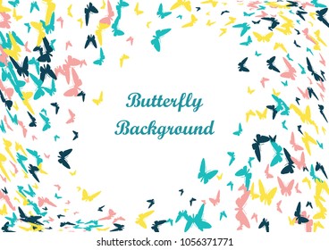 Festive butterfly confetti background. Frame vector pattern texture for holiday, postcard, poster, carnival, banner, birthday and children's parties. Butterfly cover mock-up. Wedding butterfly layout