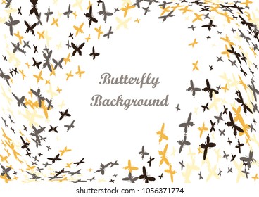 Festive butterfly confetti background. Frame vector pattern texture for holiday, postcard, poster, carnival, banner, birthday and children's parties. Butterfly cover mock-up. Wedding butterfly layout