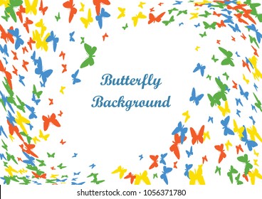Festive butterfly confetti background. Frame vector pattern texture for holiday, postcard, poster, carnival, banner, birthday and children's parties. Butterfly cover mock-up. Wedding butterfly layout
