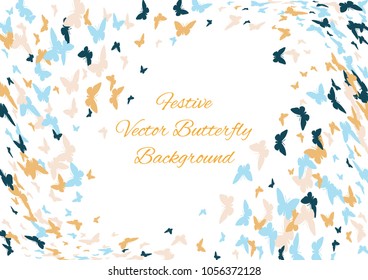 Festive butterfly confetti background. Frame vector pattern texture for holiday, postcard, poster, carnival, banner, birthday and children's parties. Butterfly cover mock-up. Wedding butterfly layout