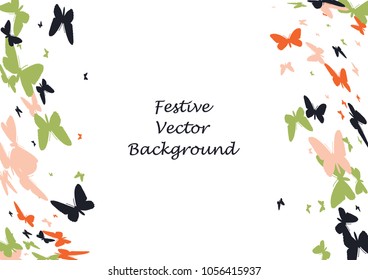 Festive butterfly confetti background. Frame vector pattern texture for holiday, postcard, poster, carnival, banner, birthday and children's parties. Butterfly cover mock-up. Wedding butterfly layout