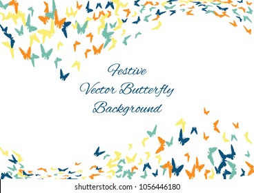 Festive butterfly confetti background. Frame vector pattern texture for holiday, postcard, poster, carnival, banner, birthday and children's parties. Butterfly cover mock-up. Wedding butterfly layout
