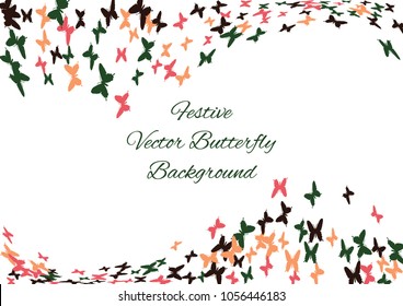 Festive butterfly confetti background. Frame vector pattern texture for holiday, postcard, poster, carnival, banner, birthday and children's parties. Butterfly cover mock-up. Wedding butterfly layout