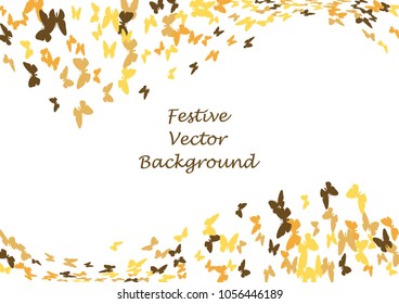 Festive butterfly confetti background. Frame vector pattern texture for holiday, postcard, poster, carnival, banner, birthday and children's parties. Butterfly cover mock-up. Wedding butterfly layout