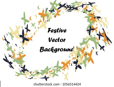 Festive butterfly confetti background. Frame vector pattern texture for holiday, postcard, poster, carnival, banner, birthday and children's parties. Butterfly cover mock-up. Wedding butterfly layout