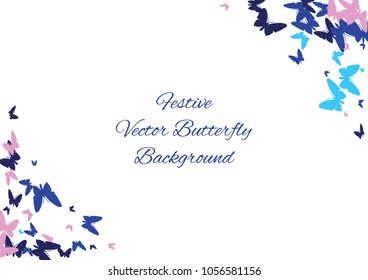 Festive butterfly confetti background. Frame vector pattern texture for holiday, postcard, poster, carnival, banner, birthday and children's parties. Butterfly cover mock-up. Wedding butterfly layout