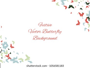 Festive butterfly confetti background. Frame vector pattern texture for holiday, postcard, poster, carnival, banner, birthday and children's parties. Butterfly cover mock-up. Wedding butterfly layout