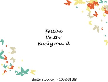 Festive butterfly confetti background. Frame vector pattern texture for holiday, postcard, poster, carnival, banner, birthday and children's parties. Butterfly cover mock-up. Wedding butterfly layout