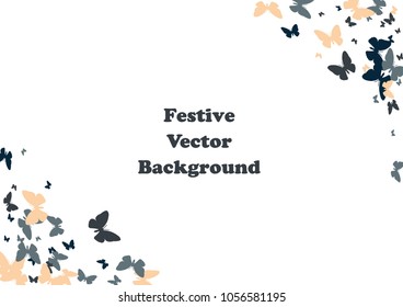 Festive butterfly confetti background. Frame vector pattern texture for holiday, postcard, poster, carnival, banner, birthday and children's parties. Butterfly cover mock-up. Wedding butterfly layout