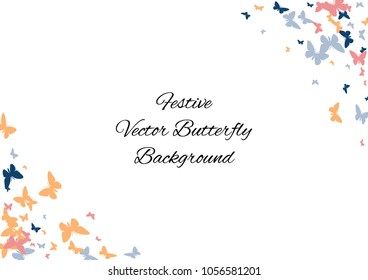 Festive butterfly confetti background. Frame vector pattern texture for holiday, postcard, poster, carnival, banner, birthday and children's parties. Butterfly cover mock-up. Wedding butterfly layout