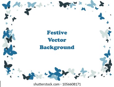 Festive butterfly confetti background. Frame vector pattern texture for holiday, postcard, poster, carnival, banner, birthday and children's parties. Butterfly cover mock-up. Wedding butterfly layout