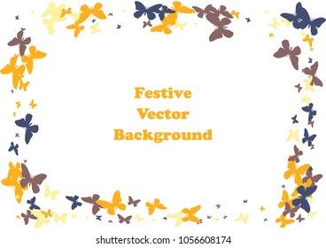 Festive butterfly confetti background. Frame vector pattern texture for holiday, postcard, poster, carnival, banner, birthday and children's parties. Butterfly cover mock-up. Wedding butterfly layout
