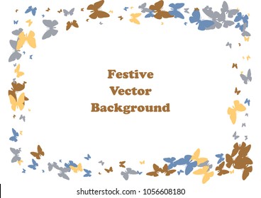 Festive butterfly confetti background. Frame vector pattern texture for holiday, postcard, poster, carnival, banner, birthday and children's parties. Butterfly cover mock-up. Wedding butterfly layout