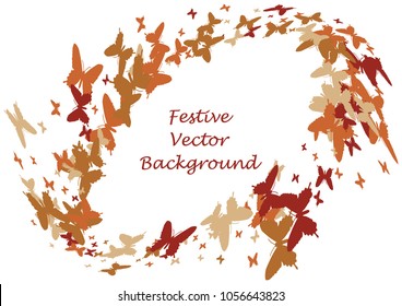 Festive butterfly confetti background. Frame vector pattern texture for holiday, postcard, poster, carnival, banner, birthday and children's parties. Butterfly cover mock-up. Wedding butterfly layout