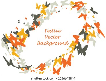 Festive butterfly confetti background. Frame vector pattern texture for holiday, postcard, poster, carnival, banner, birthday and children's parties. Butterfly cover mock-up. Wedding butterfly layout