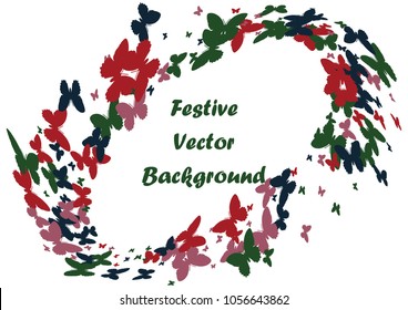 Festive butterfly confetti background. Frame vector pattern texture for holiday, postcard, poster, carnival, banner, birthday and children's parties. Butterfly cover mock-up. Wedding butterfly layout