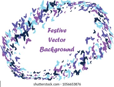 Festive butterfly confetti background. Frame vector pattern texture for holiday, postcard, poster, carnival, banner, birthday and children's parties. Butterfly cover mock-up. Wedding butterfly layout
