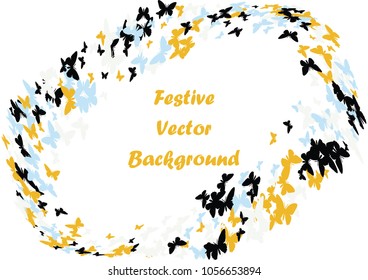 Festive butterfly confetti background. Frame vector pattern texture for holiday, postcard, poster, carnival, banner, birthday and children's parties. Butterfly cover mock-up. Wedding butterfly layout