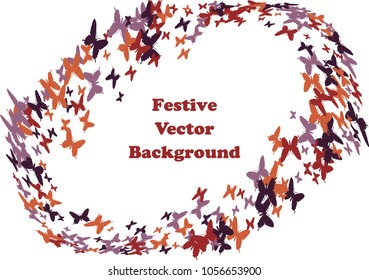 Festive butterfly confetti background. Frame vector pattern texture for holiday, postcard, poster, carnival, banner, birthday and children's parties. Butterfly cover mock-up. Wedding butterfly layout