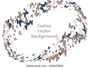 Festive butterfly confetti background. Frame vector pattern texture for holiday, postcard, poster, carnival, banner, birthday and children's parties. Butterfly cover mock-up. Wedding butterfly layout