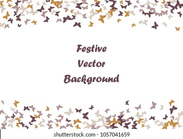 Festive butterfly confetti background. Frame vector pattern texture for holiday, postcard, poster, carnival, banner, birthday and children's parties. Butterfly cover mock-up. Wedding butterfly layout