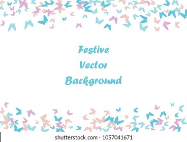 Festive butterfly confetti background. Frame vector pattern texture for holiday, postcard, poster, carnival, banner, birthday and children's parties. Butterfly cover mock-up. Wedding butterfly layout