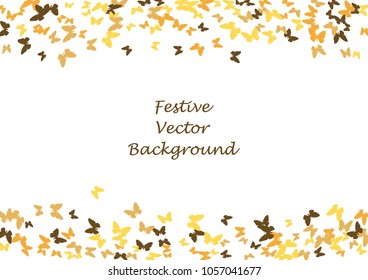 Festive butterfly confetti background. Frame vector pattern texture for holiday, postcard, poster, carnival, banner, birthday and children's parties. Butterfly cover mock-up. Wedding butterfly layout