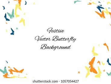 Festive butterfly confetti background. Frame vector pattern texture for holiday, postcard, poster, carnival, banner, birthday and children's parties. Butterfly cover mock-up. Wedding butterfly layout