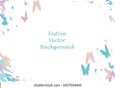 Festive butterfly confetti background. Frame vector pattern texture for holiday, postcard, poster, carnival, banner, birthday and children's parties. Butterfly cover mock-up. Wedding butterfly layout