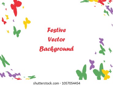 Festive butterfly confetti background. Frame vector pattern texture for holiday, postcard, poster, carnival, banner, birthday and children's parties. Butterfly cover mock-up. Wedding butterfly layout