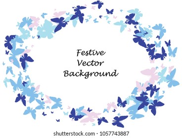 Festive butterfly confetti background. Frame vector pattern texture for holiday, postcard, poster, carnival, banner, birthday and children's parties. Butterfly cover mock-up. Wedding butterfly layout