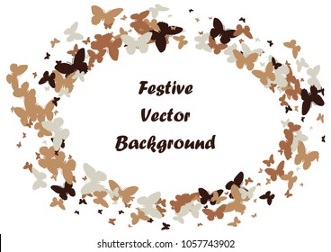 Festive butterfly confetti background. Frame vector pattern texture for holiday, postcard, poster, carnival, banner, birthday and children's parties. Butterfly cover mock-up. Wedding butterfly layout
