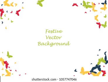 Festive butterfly confetti background. Frame vector pattern texture for holiday, postcard, poster, carnival, banner, birthday and children's parties. Butterfly cover mock-up. Wedding butterfly layout