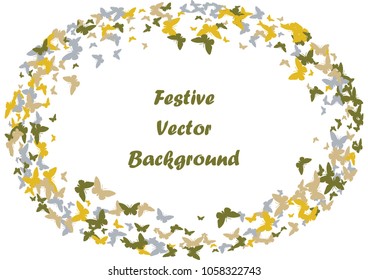 Festive butterfly confetti background. Frame vector pattern texture for holiday, postcard, poster, carnival, banner, birthday and children's parties. Butterfly cover mock-up. Wedding butterfly 