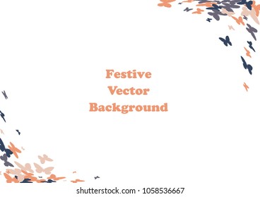 Festive butterfly confetti background. Frame vector pattern texture for holiday, postcard, poster, carnival, banner, birthday and children's parties. Butterfly cover mock-up. Wedding butterfly layout
