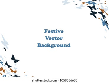 Festive butterfly confetti background. Frame vector pattern texture for holiday, postcard, poster, carnival, banner, birthday and children's parties. Butterfly cover mock-up. Wedding butterfly layout