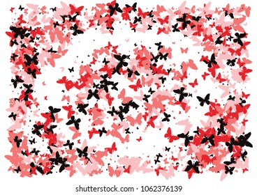 Festive butterfly confetti background. Frame vector pattern texture for holiday, postcard, poster, carnival, banner, birthday and children's parties. Butterfly cover mock-up. Wedding butterfly layout