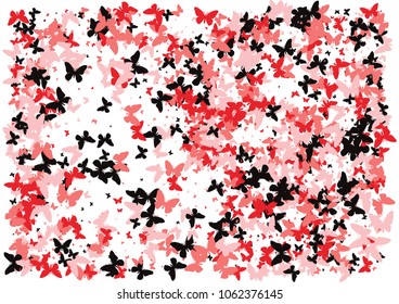 Festive butterfly confetti background. Frame vector pattern texture for holiday, postcard, poster, carnival, banner, birthday and children's parties. Butterfly cover mock-up. Wedding butterfly layout