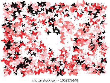 Festive butterfly confetti background. Frame vector pattern texture for holiday, postcard, poster, carnival, banner, birthday and children's parties. Butterfly cover mock-up. Wedding butterfly layout