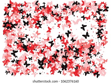 Festive butterfly confetti background. Frame vector pattern texture for holiday, postcard, poster, carnival, banner, birthday and children's parties. Butterfly cover mock-up. Wedding butterfly layout