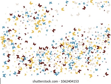 Festive butterfly confetti background. Frame vector pattern texture for holiday, postcard, poster, carnival, banner, birthday and children's parties. Butterfly cover mock-up. Wedding butterfly layout
