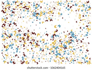 Festive butterfly confetti background. Frame vector pattern texture for holiday, postcard, poster, carnival, banner, birthday and children's parties. Butterfly cover mock-up. Wedding butterfly layout