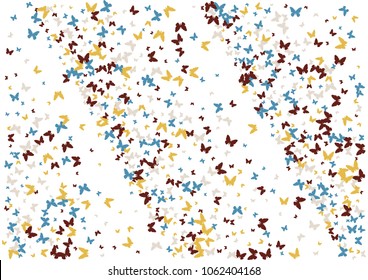 Festive butterfly confetti background. Frame vector pattern texture for holiday, postcard, poster, carnival, banner, birthday and children's parties. Butterfly cover mock-up. Wedding butterfly layout